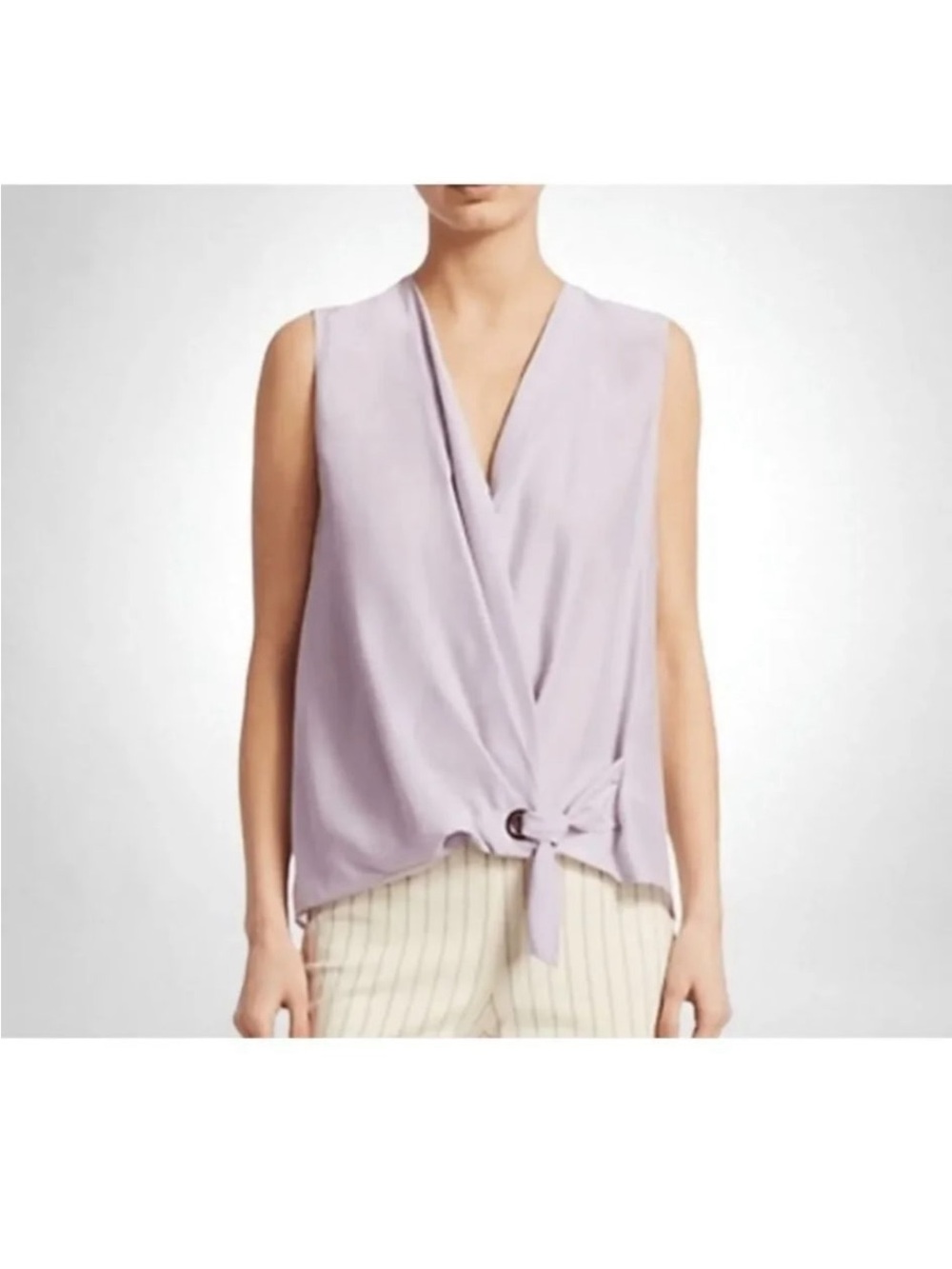 rag & bone Women’s M Lavender Solid Silk Satin Wrap Blouse V-Neck Tie Ring #115